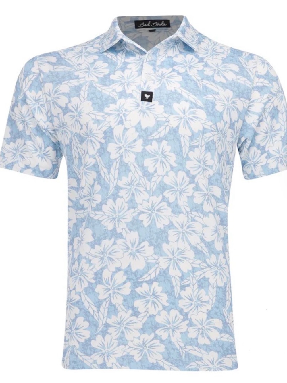 NWT Bad Birdie Men’s Light Blue Floral Golf Polo Shirt